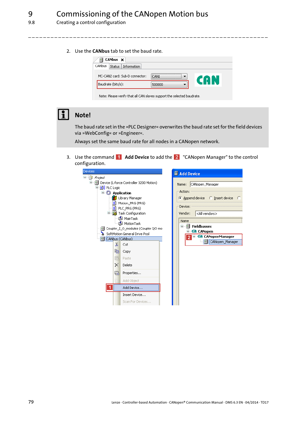 9commissioning of the canopen motion bus | Lenze CANopen Controller-based Automation User Manual | Page 79 / 110