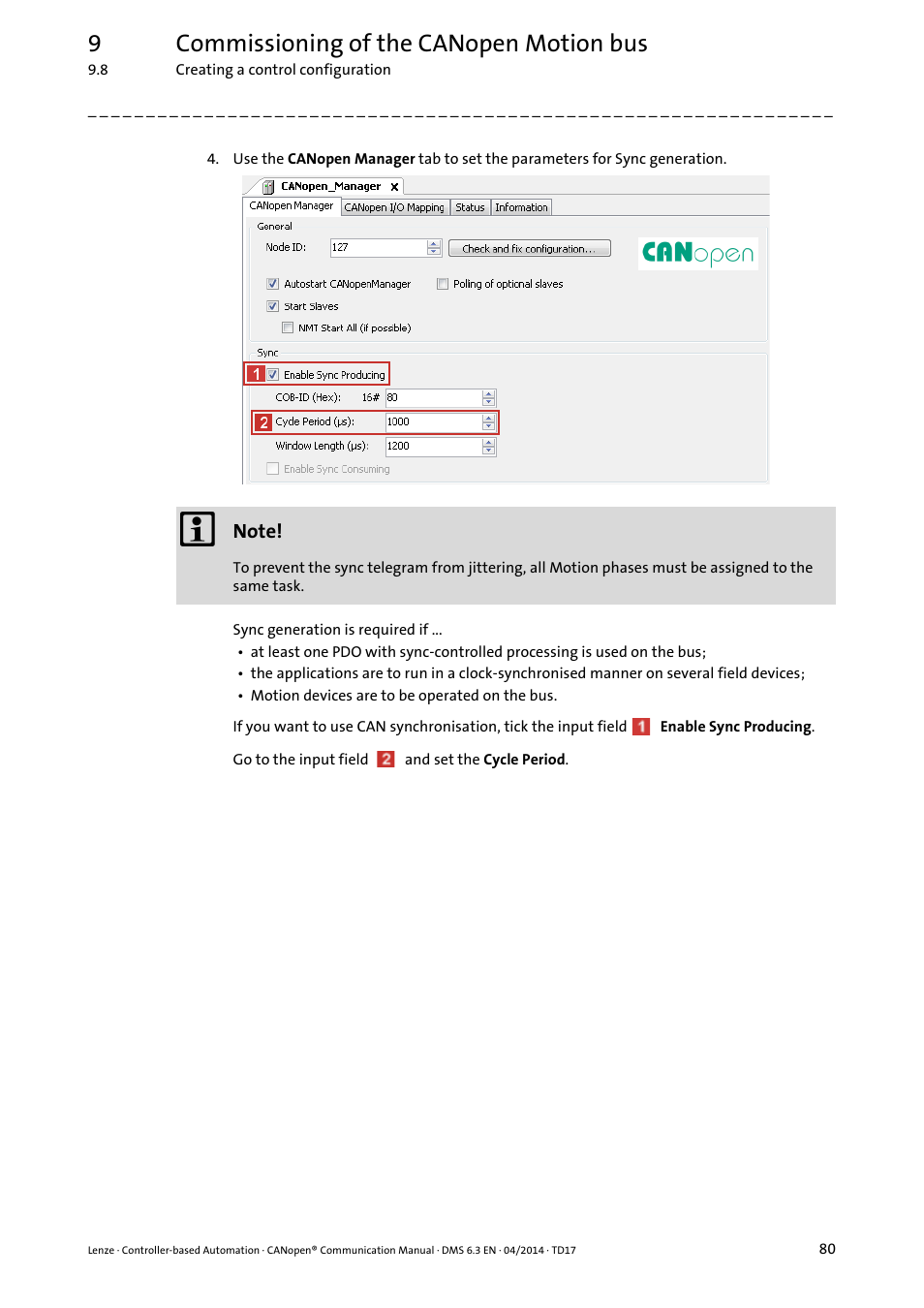 9commissioning of the canopen motion bus | Lenze CANopen Controller-based Automation User Manual | Page 80 / 110