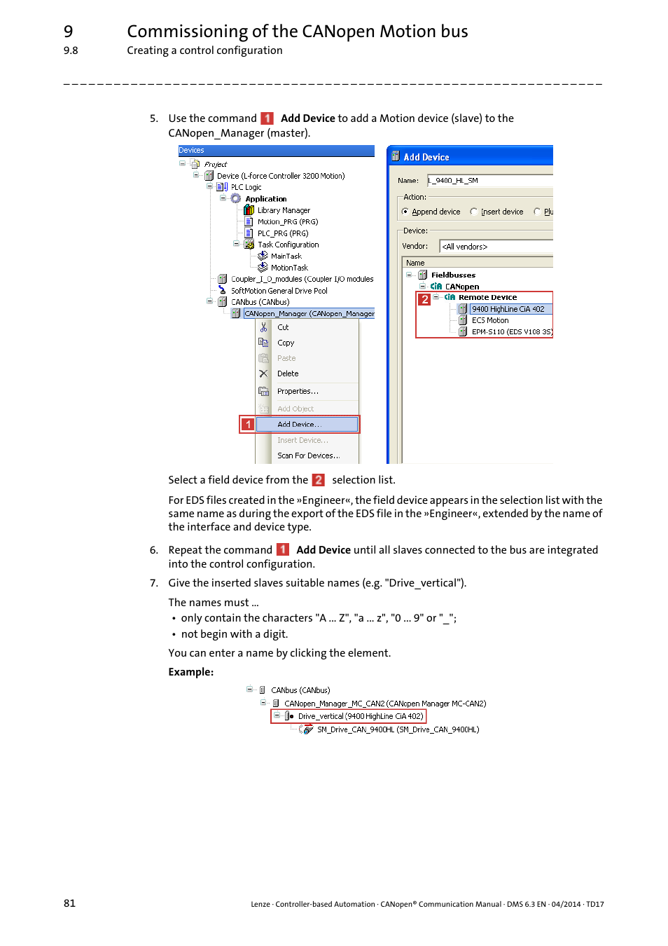 9commissioning of the canopen motion bus | Lenze CANopen Controller-based Automation User Manual | Page 81 / 110