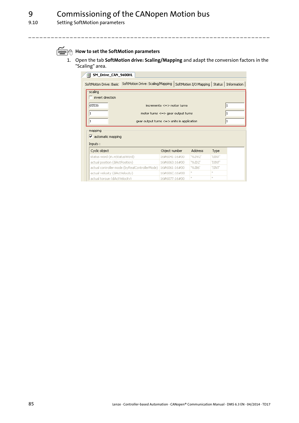 9commissioning of the canopen motion bus | Lenze CANopen Controller-based Automation User Manual | Page 85 / 110
