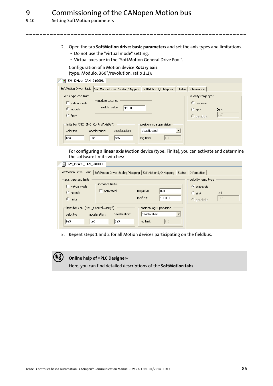 9commissioning of the canopen motion bus | Lenze CANopen Controller-based Automation User Manual | Page 86 / 110