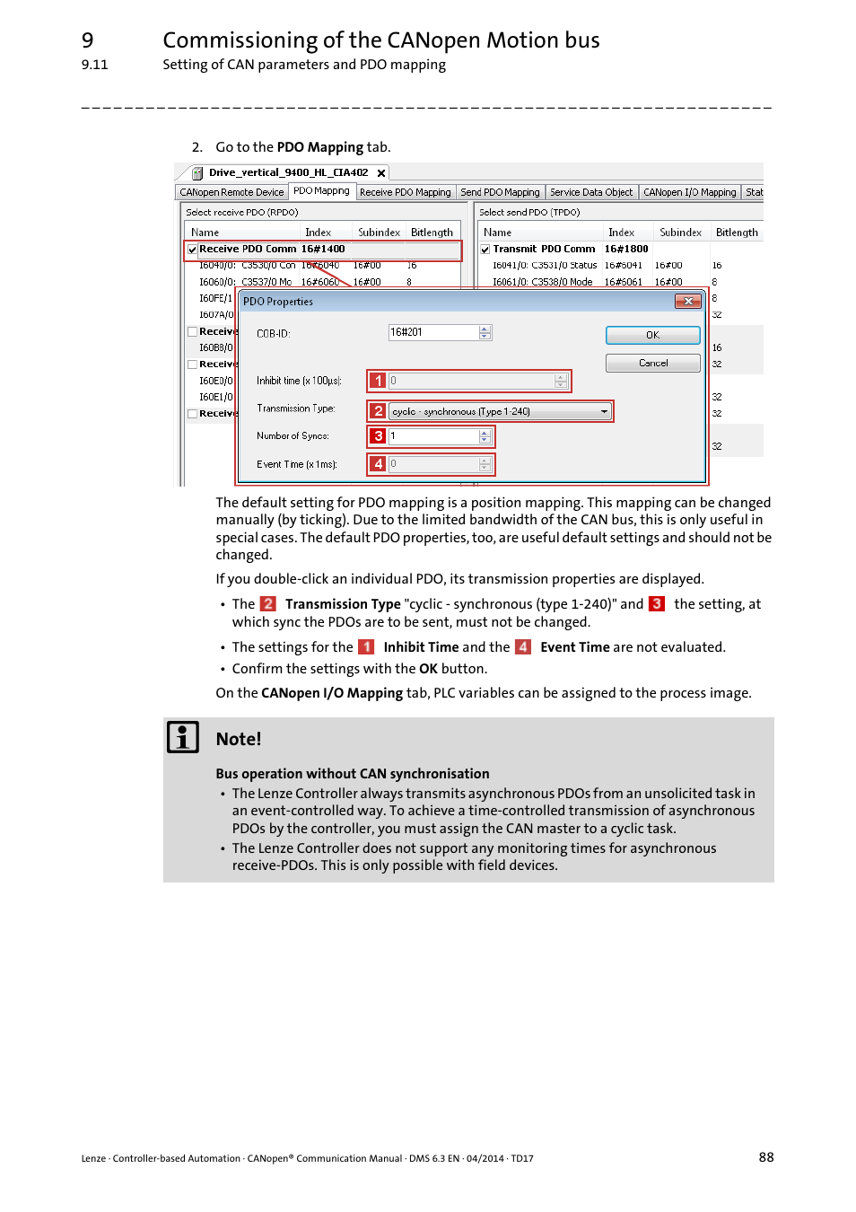 9commissioning of the canopen motion bus | Lenze CANopen Controller-based Automation User Manual | Page 88 / 110
