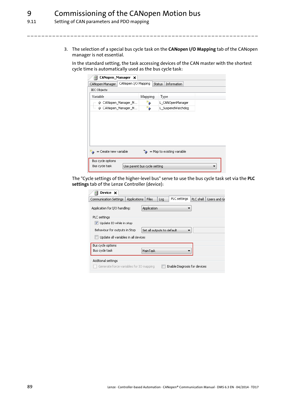 9commissioning of the canopen motion bus | Lenze CANopen Controller-based Automation User Manual | Page 89 / 110
