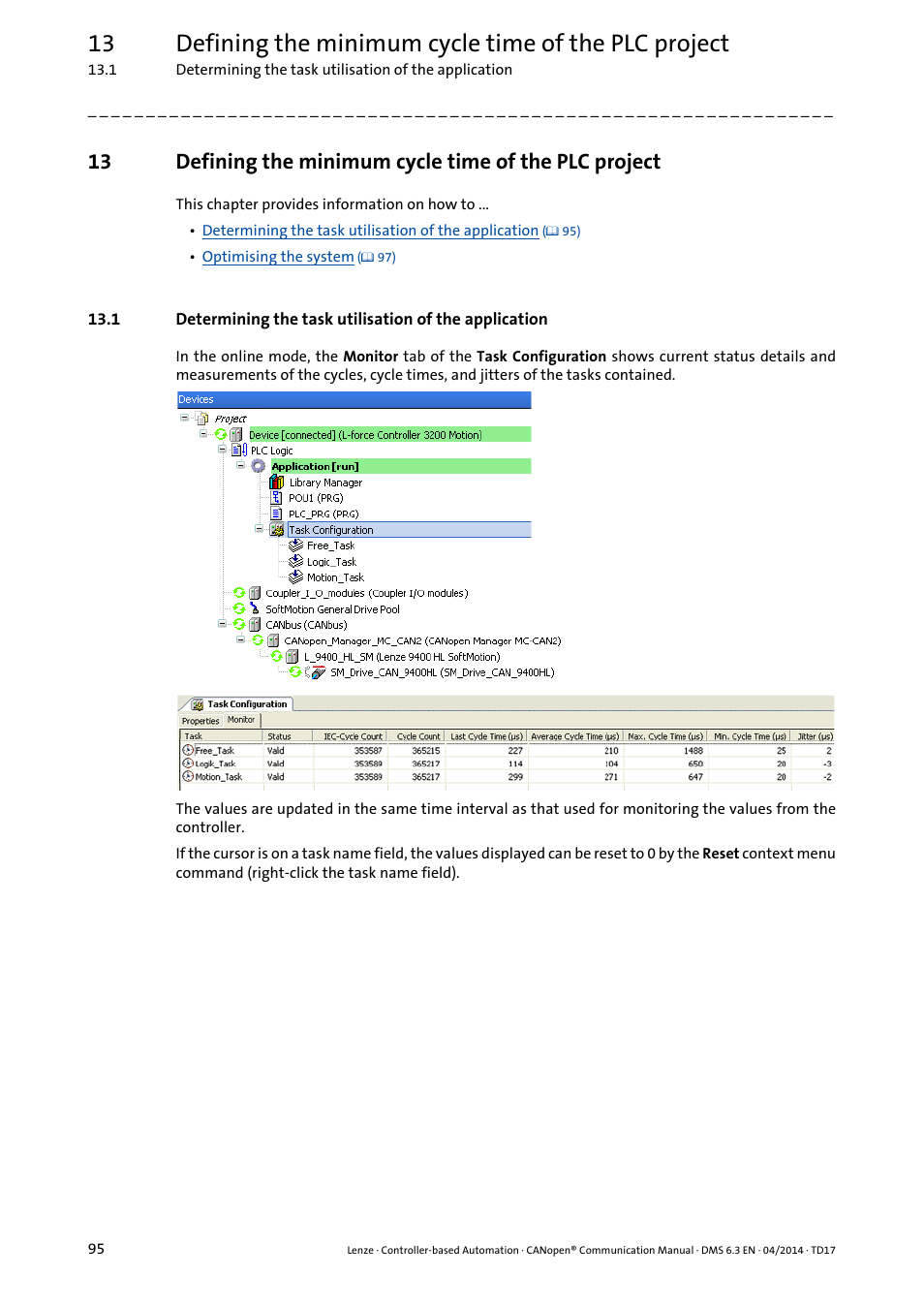 Defining the minimum cycle time of the plc project | Lenze CANopen Controller-based Automation User Manual | Page 95 / 110