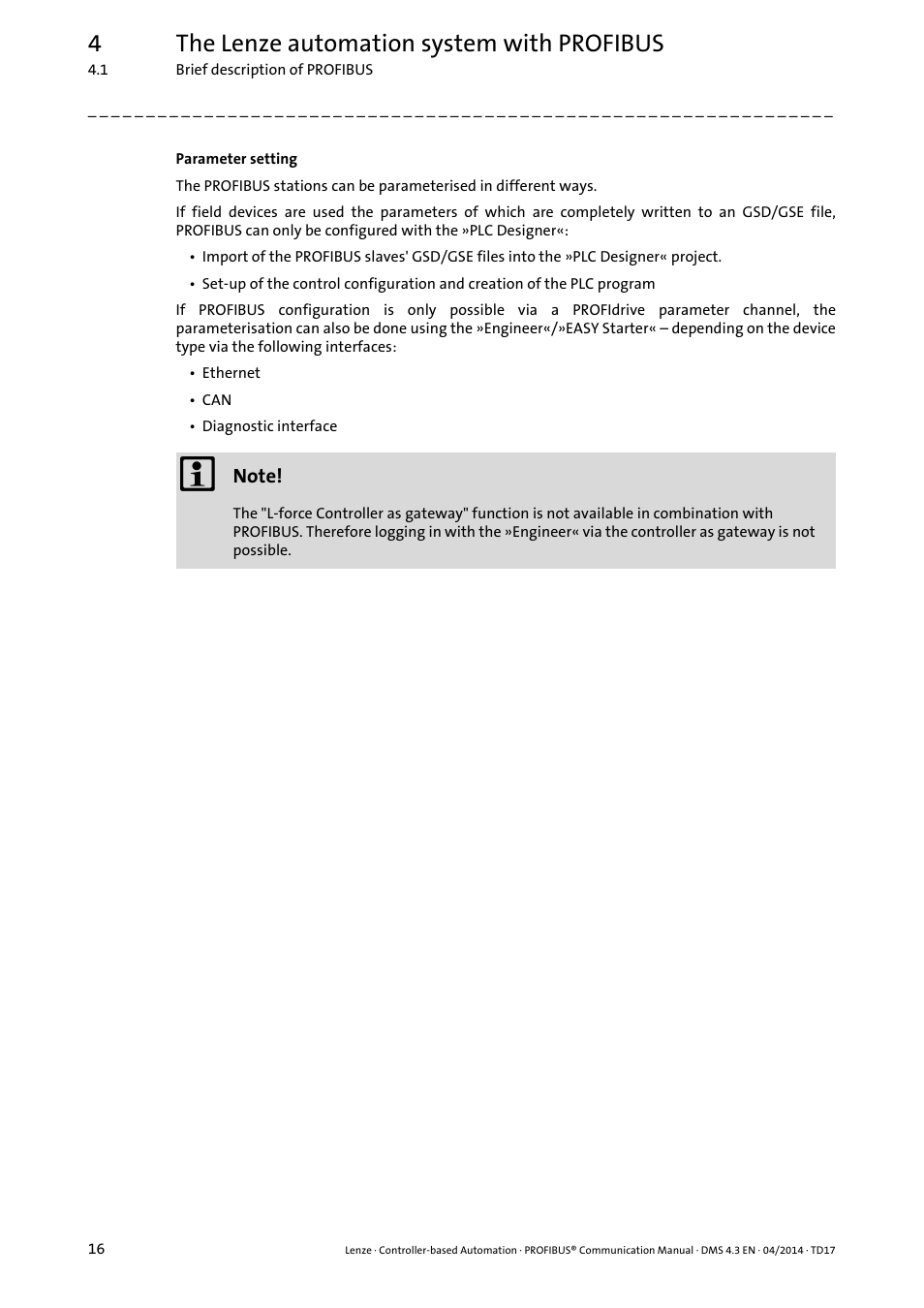 4the lenze automation system with profibus | Lenze PROFIBUS Controller-based Automation User Manual | Page 16 / 55