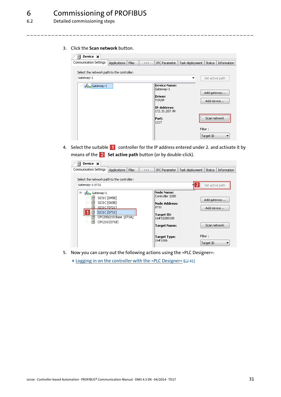 6commissioning of profibus | Lenze PROFIBUS Controller-based Automation User Manual | Page 31 / 55