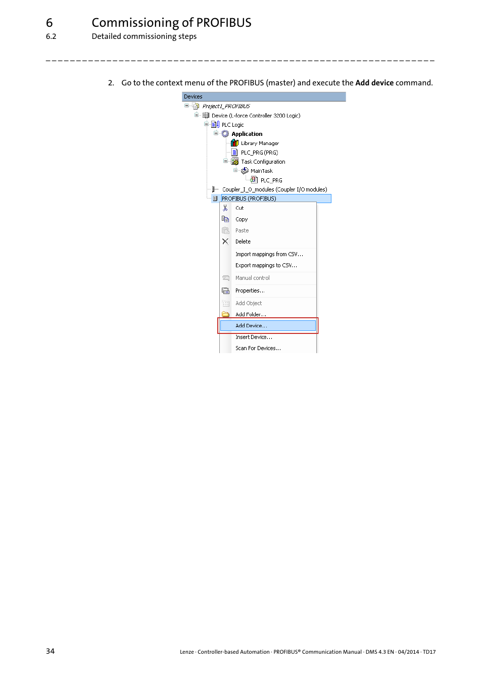 6commissioning of profibus | Lenze PROFIBUS Controller-based Automation User Manual | Page 34 / 55