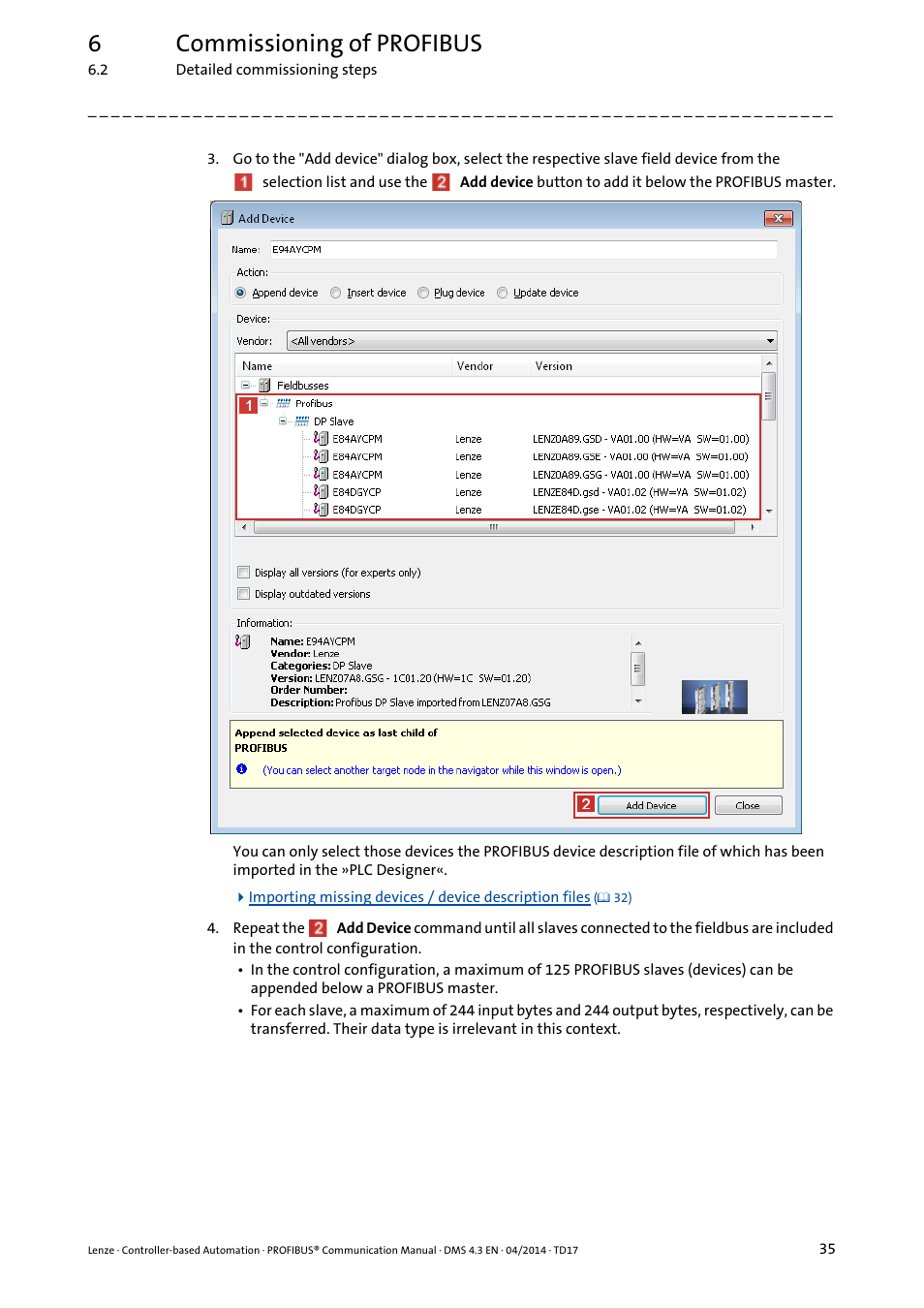 6commissioning of profibus | Lenze PROFIBUS Controller-based Automation User Manual | Page 35 / 55
