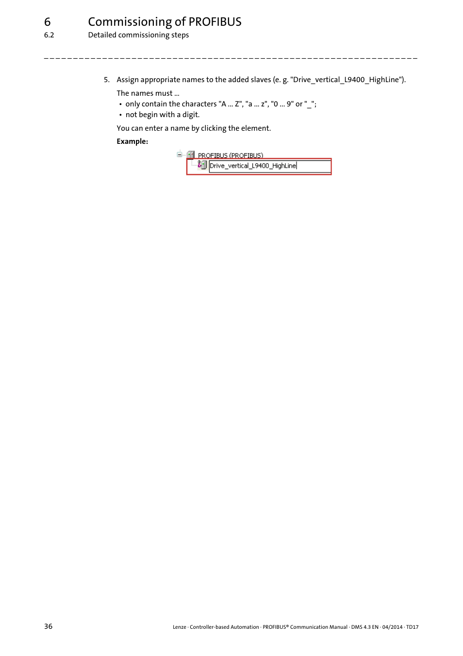 6commissioning of profibus | Lenze PROFIBUS Controller-based Automation User Manual | Page 36 / 55
