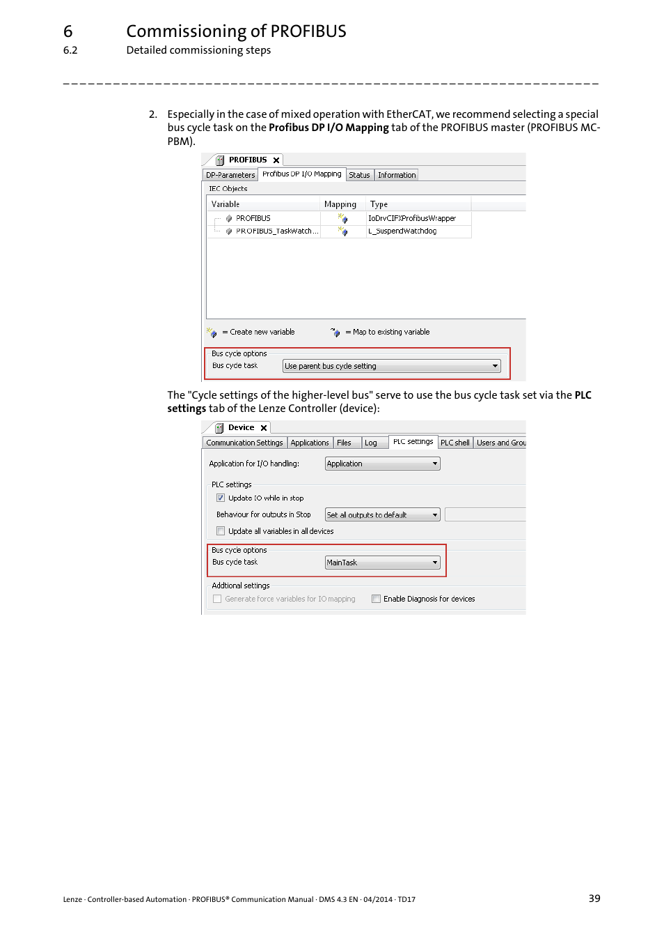 6commissioning of profibus | Lenze PROFIBUS Controller-based Automation User Manual | Page 39 / 55