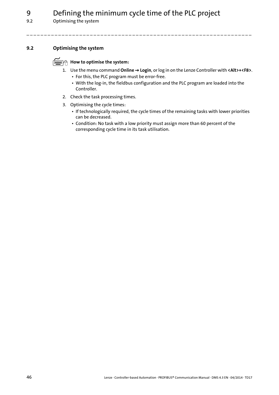 2 optimising the system, Optimising the system | Lenze PROFIBUS Controller-based Automation User Manual | Page 46 / 55