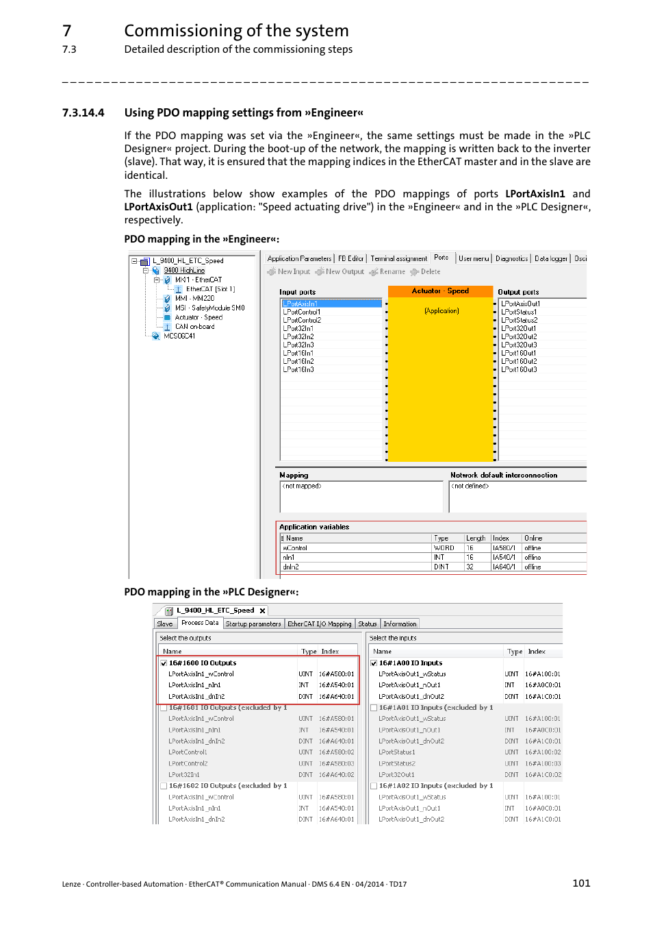 4 using pdo mapping settings from »engineer, 7commissioning of the system | Lenze EtherCAT Controller-based Automation User Manual | Page 101 / 205