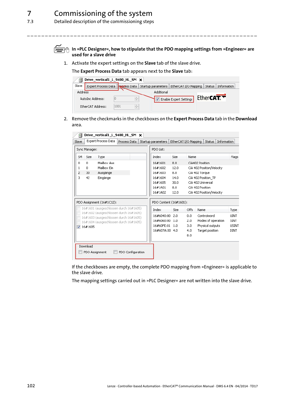 7commissioning of the system | Lenze EtherCAT Controller-based Automation User Manual | Page 102 / 205