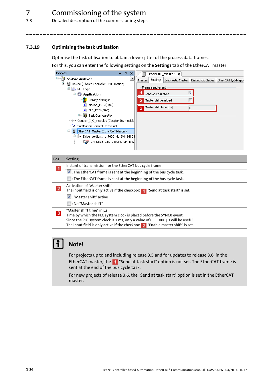 19 optimising the task utilisation, 7commissioning of the system | Lenze EtherCAT Controller-based Automation User Manual | Page 104 / 205