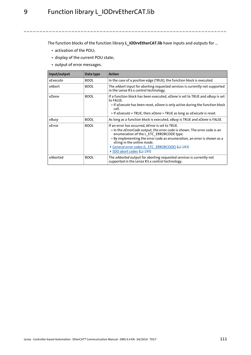 9function library l_iodrvethercat.lib | Lenze EtherCAT Controller-based Automation User Manual | Page 111 / 205