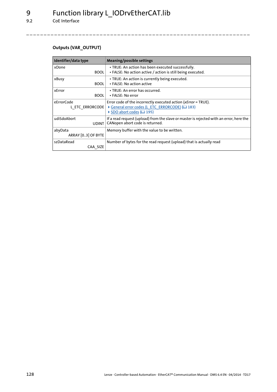 9function library l_iodrvethercat.lib | Lenze EtherCAT Controller-based Automation User Manual | Page 128 / 205