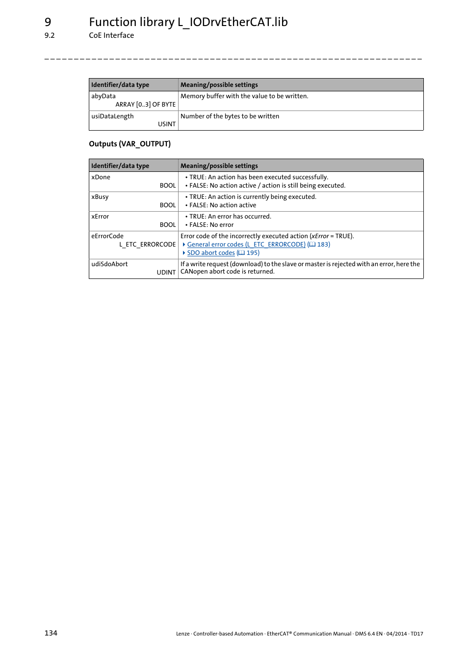 9function library l_iodrvethercat.lib | Lenze EtherCAT Controller-based Automation User Manual | Page 134 / 205