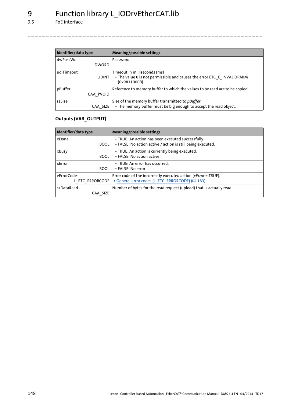 9function library l_iodrvethercat.lib | Lenze EtherCAT Controller-based Automation User Manual | Page 148 / 205