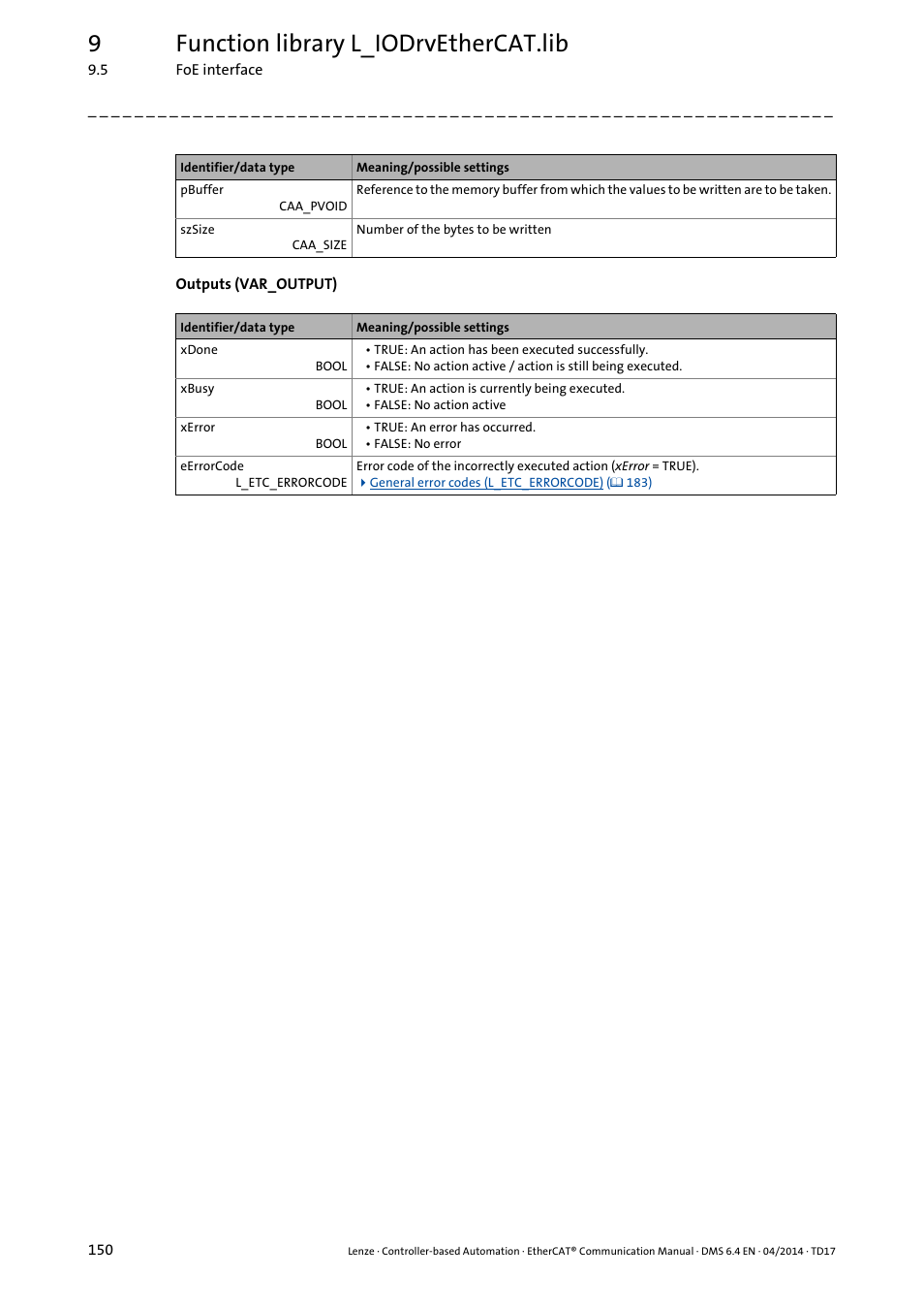 9function library l_iodrvethercat.lib | Lenze EtherCAT Controller-based Automation User Manual | Page 150 / 205