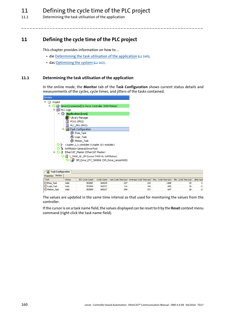 11 defining the cycle time of the plc project, Defining the cycle time of the plc project | Lenze EtherCAT Controller-based Automation User Manual | Page 160 / 205