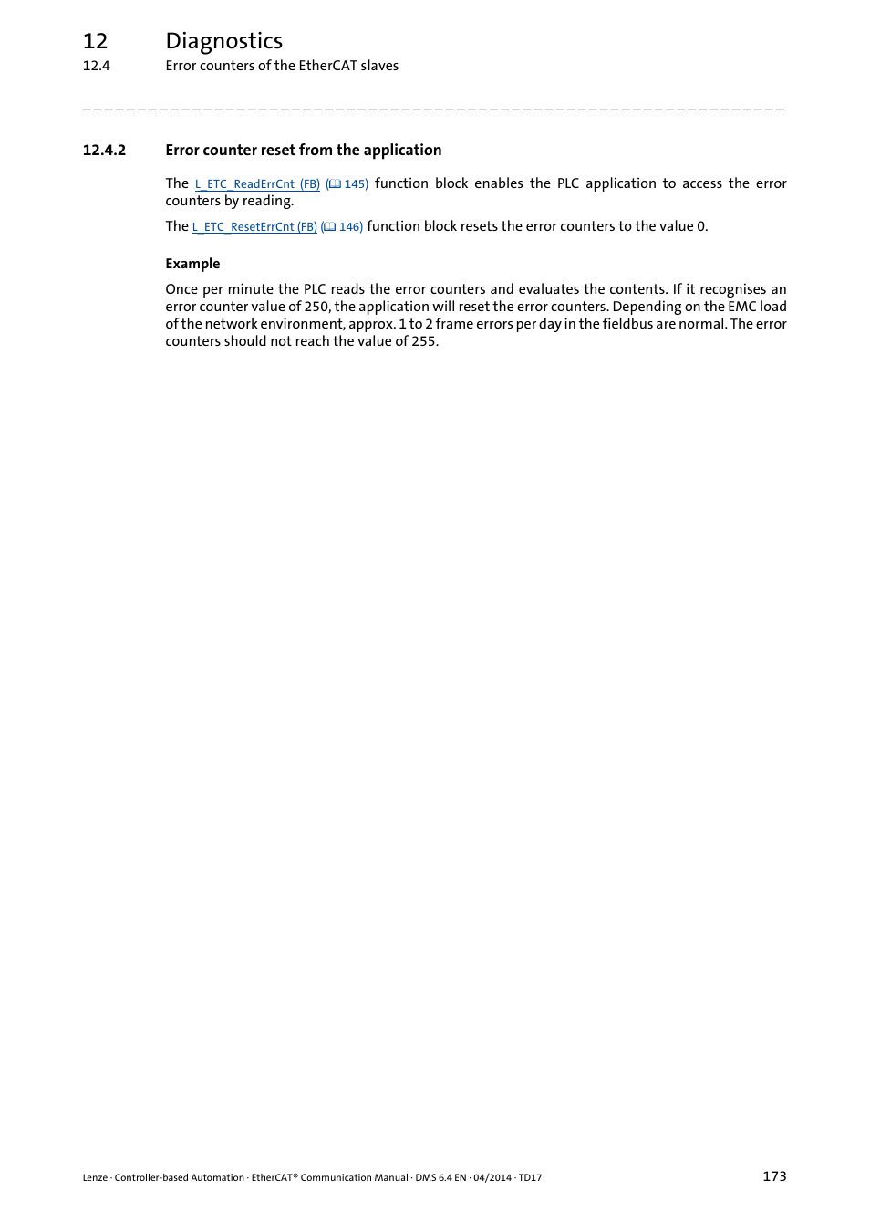 2 error counter reset from the application, 12 diagnostics | Lenze EtherCAT Controller-based Automation User Manual | Page 173 / 205