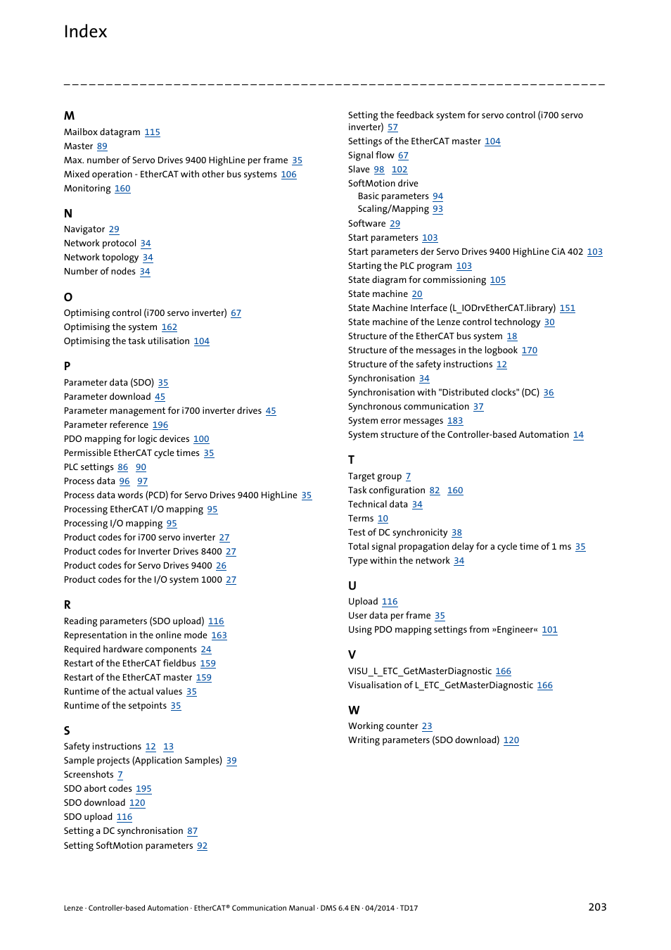 Index | Lenze EtherCAT Controller-based Automation User Manual | Page 203 / 205