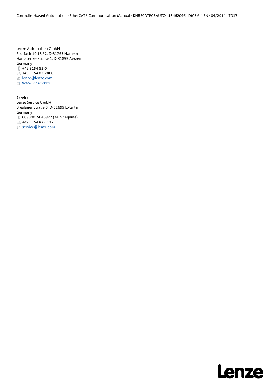 Lenze EtherCAT Controller-based Automation User Manual | Page 205 / 205