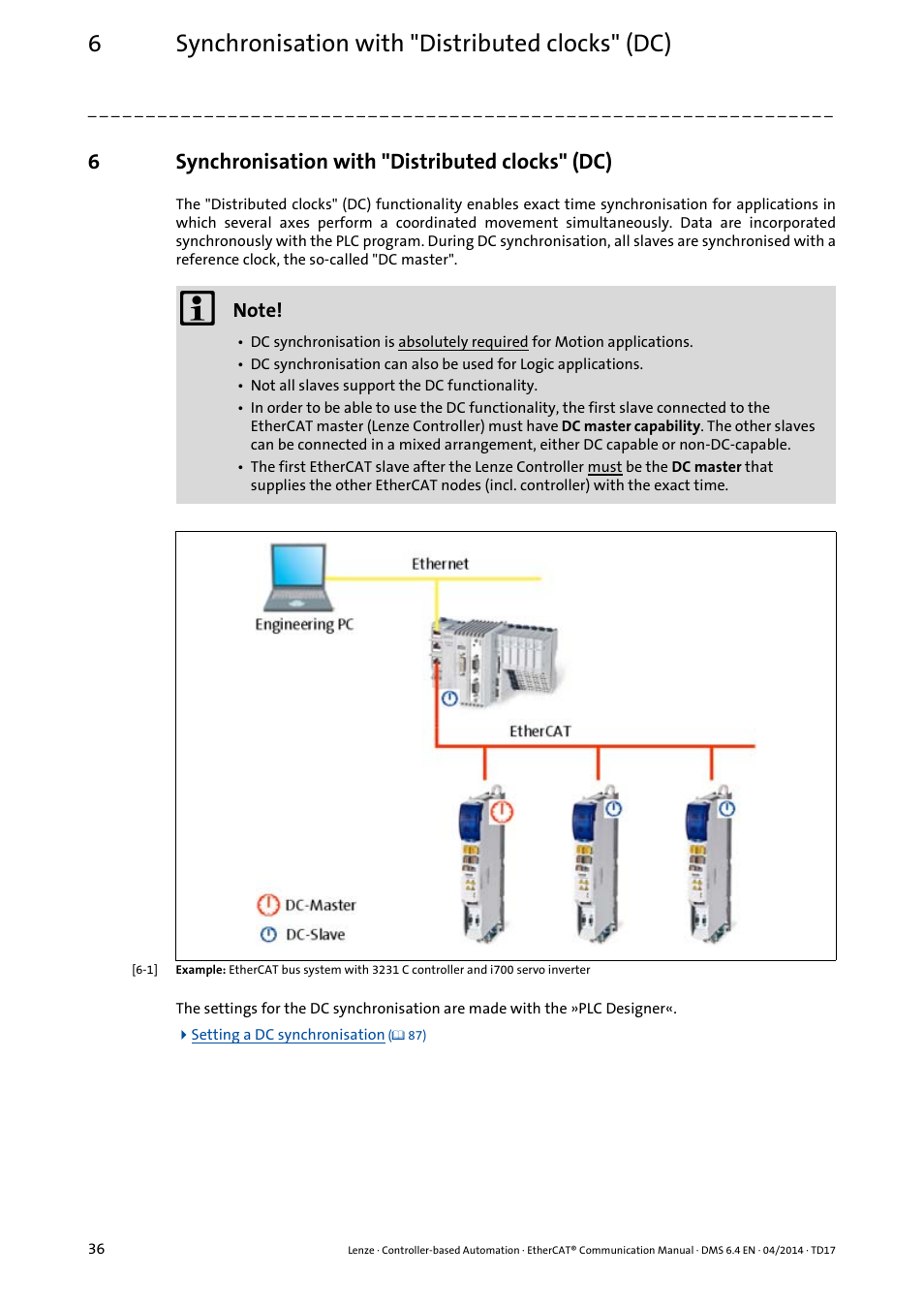 6 synchronisation with "distributed clocks" (dc), Synchronisation with "distributed clocks" (dc), 6synchronisation with "distributed clocks" (dc) | Lenze EtherCAT Controller-based Automation User Manual | Page 36 / 205