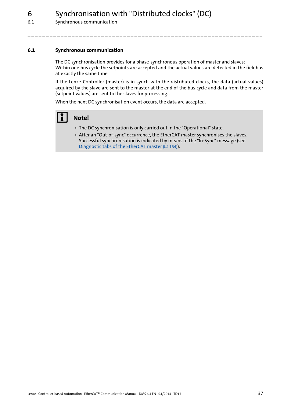 1 synchronous communication, Synchronous communication, 6synchronisation with "distributed clocks" (dc) | Lenze EtherCAT Controller-based Automation User Manual | Page 37 / 205