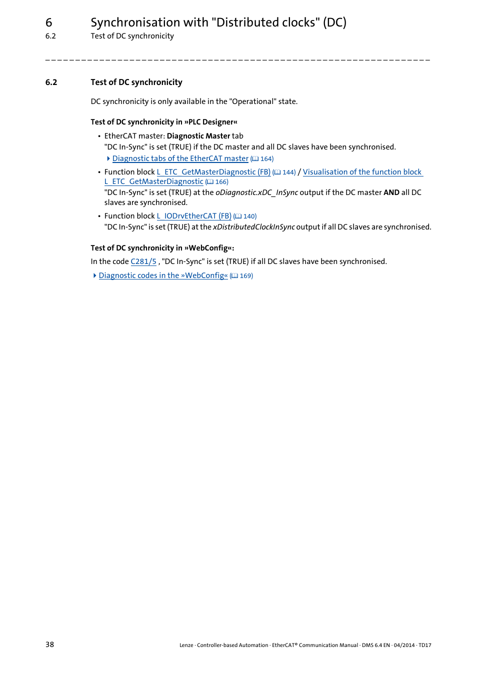 2 test of dc synchronicity, Test of dc synchronicity, 6synchronisation with "distributed clocks" (dc) | Lenze EtherCAT Controller-based Automation User Manual | Page 38 / 205