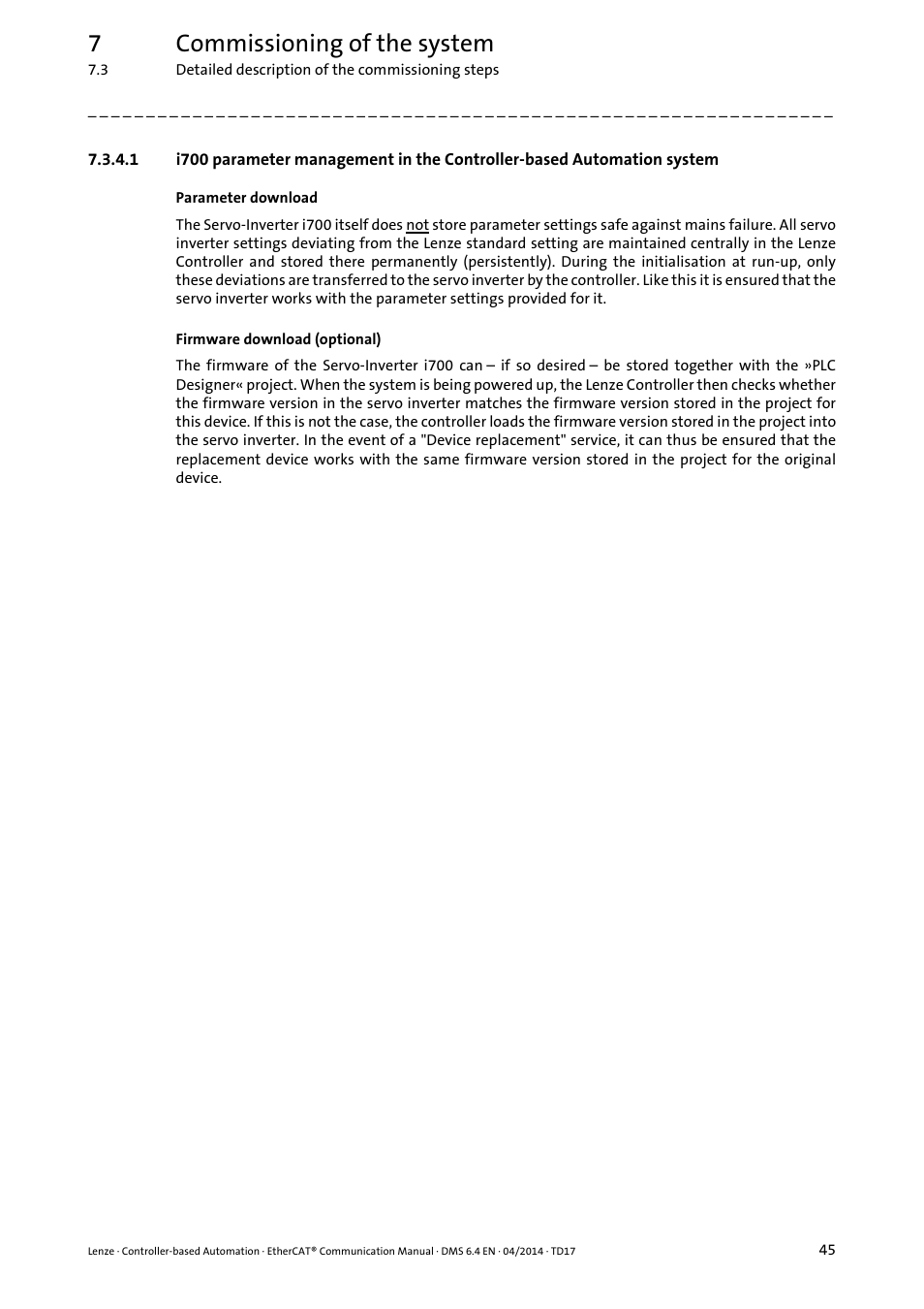 System, 7commissioning of the system | Lenze EtherCAT Controller-based Automation User Manual | Page 45 / 205