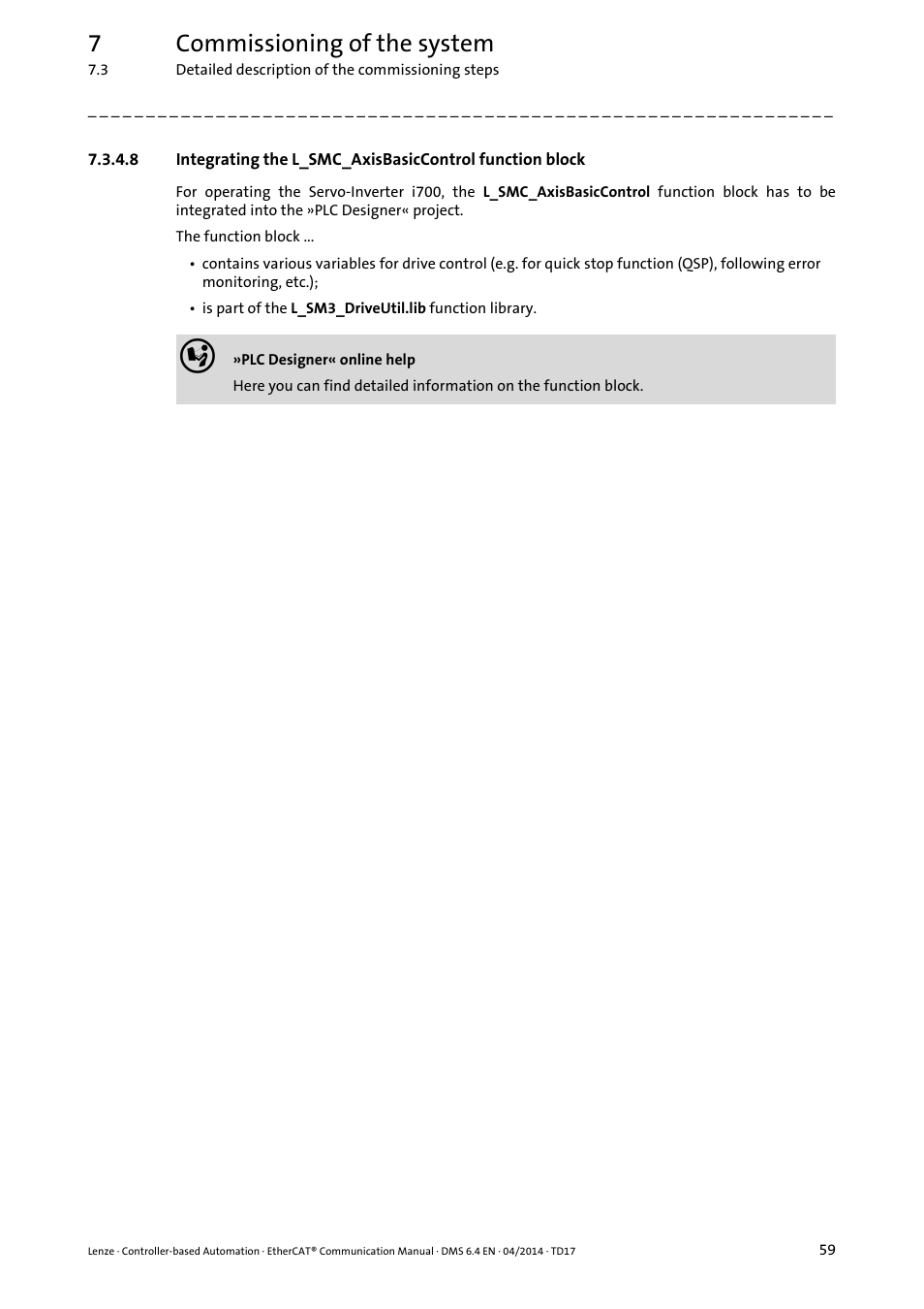 7commissioning of the system | Lenze EtherCAT Controller-based Automation User Manual | Page 59 / 205