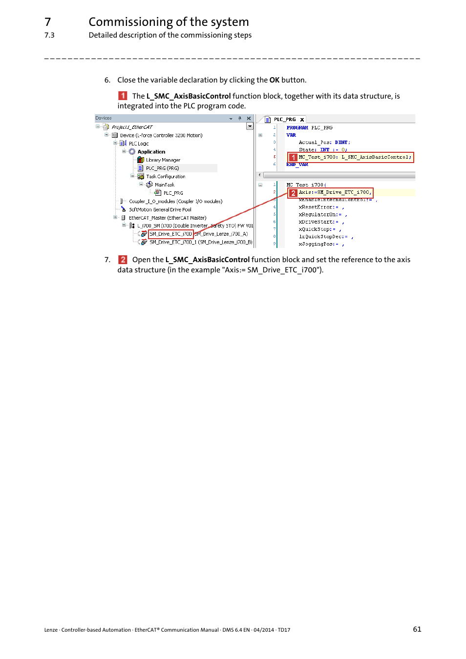 7commissioning of the system | Lenze EtherCAT Controller-based Automation User Manual | Page 61 / 205