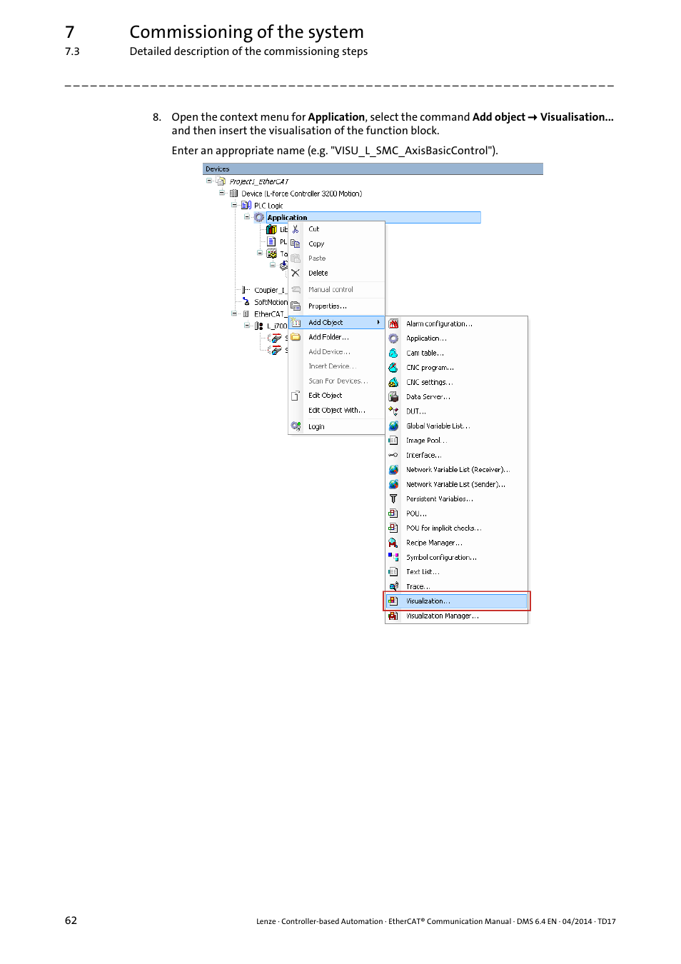 7commissioning of the system | Lenze EtherCAT Controller-based Automation User Manual | Page 62 / 205