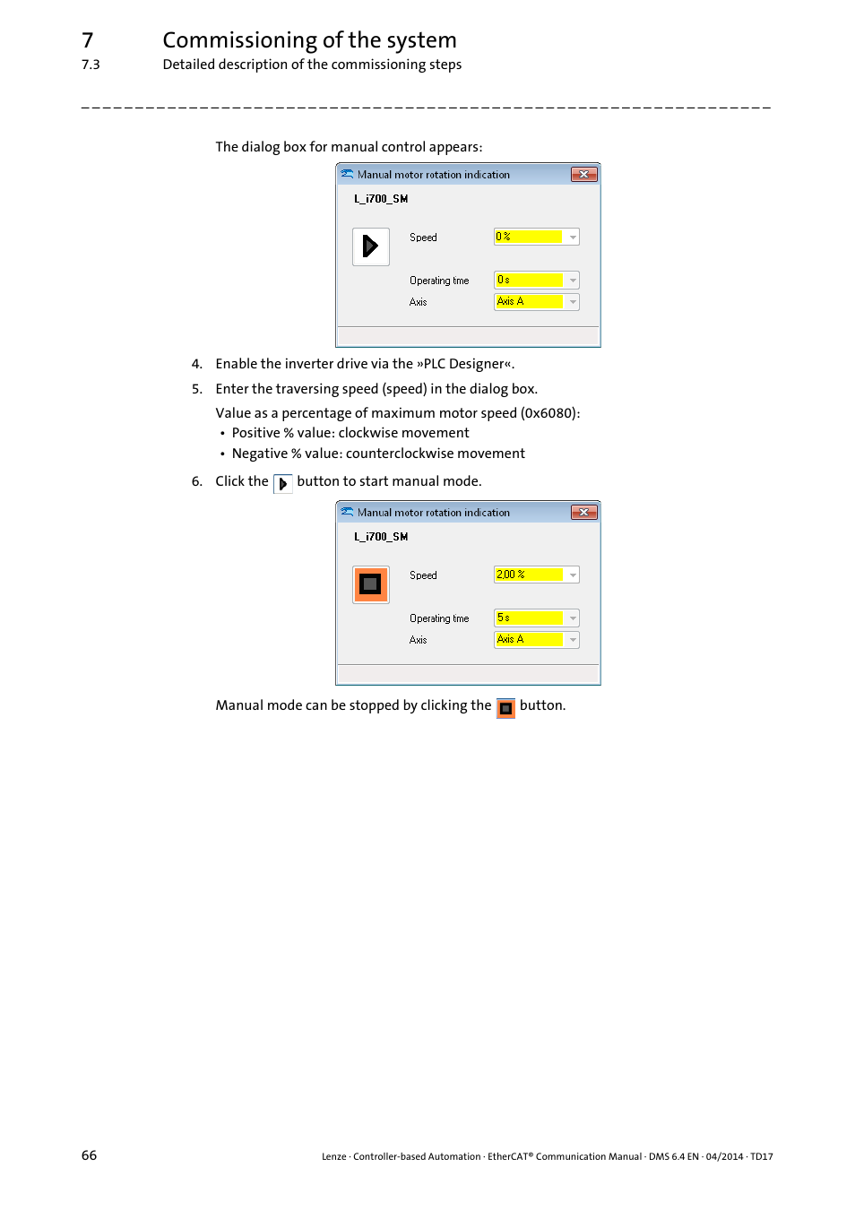 7commissioning of the system | Lenze EtherCAT Controller-based Automation User Manual | Page 66 / 205