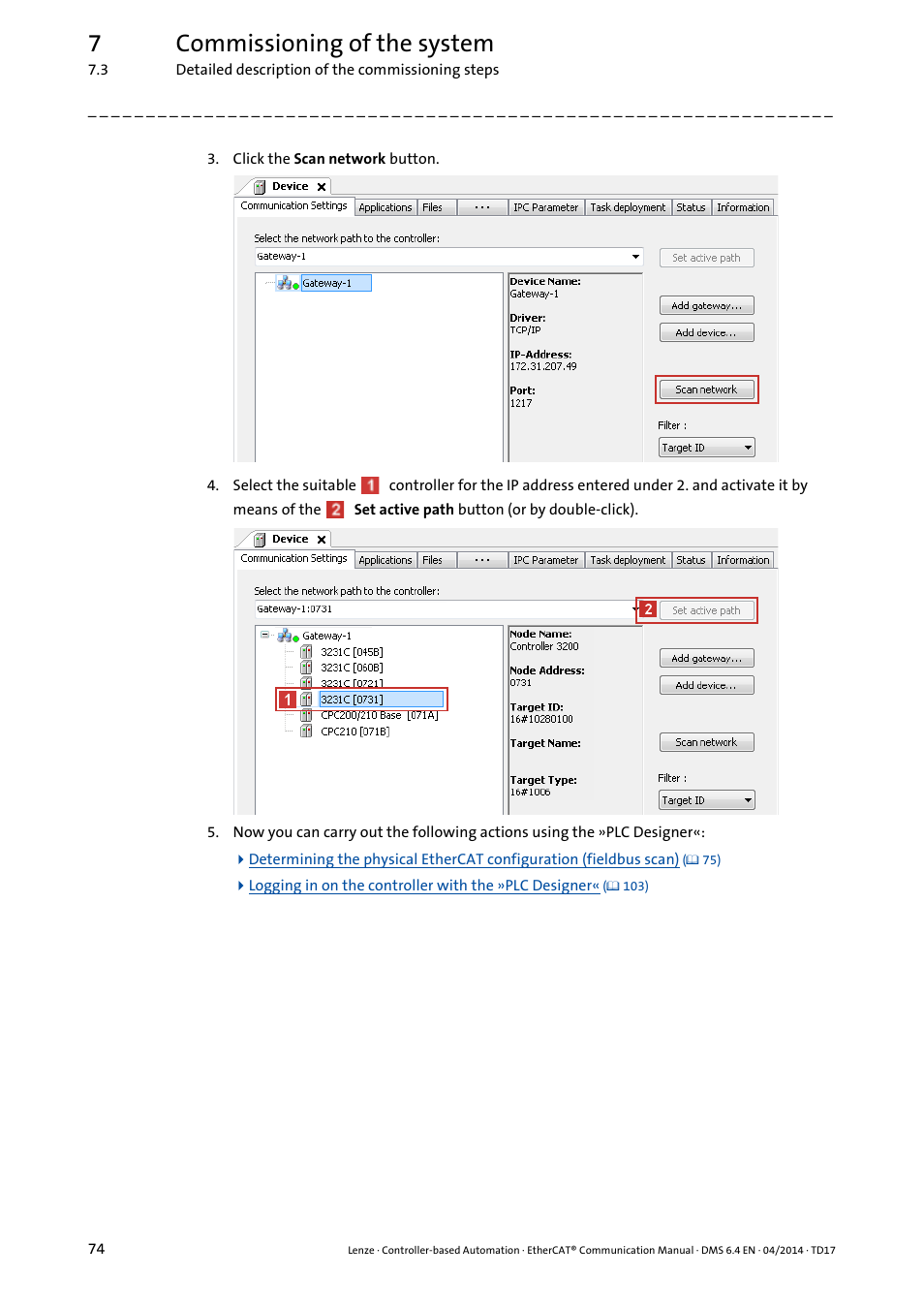 7commissioning of the system | Lenze EtherCAT Controller-based Automation User Manual | Page 74 / 205