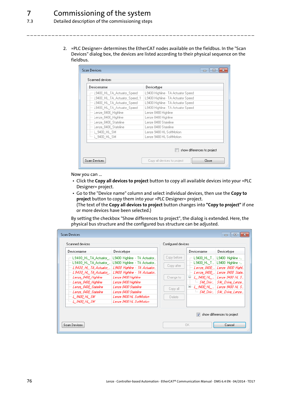 7commissioning of the system | Lenze EtherCAT Controller-based Automation User Manual | Page 76 / 205