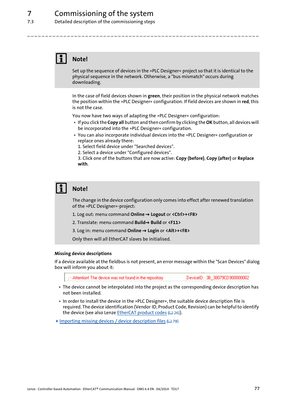 7commissioning of the system | Lenze EtherCAT Controller-based Automation User Manual | Page 77 / 205