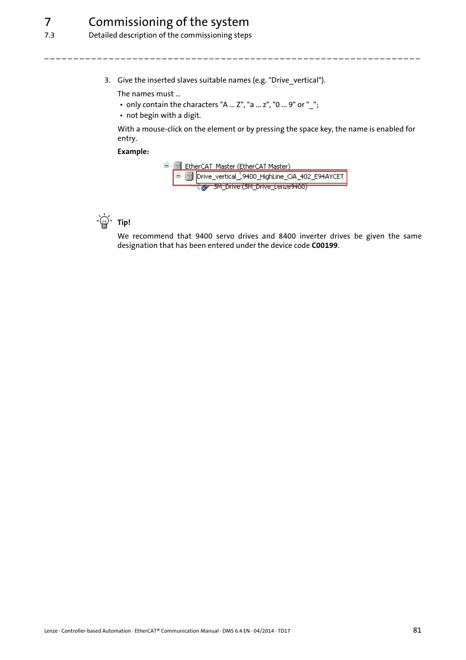 7commissioning of the system | Lenze EtherCAT Controller-based Automation User Manual | Page 81 / 205