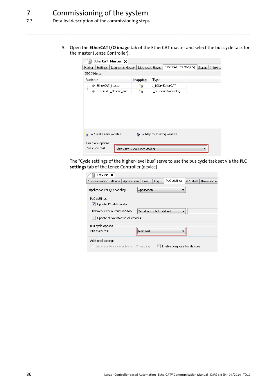 7commissioning of the system | Lenze EtherCAT Controller-based Automation User Manual | Page 86 / 205