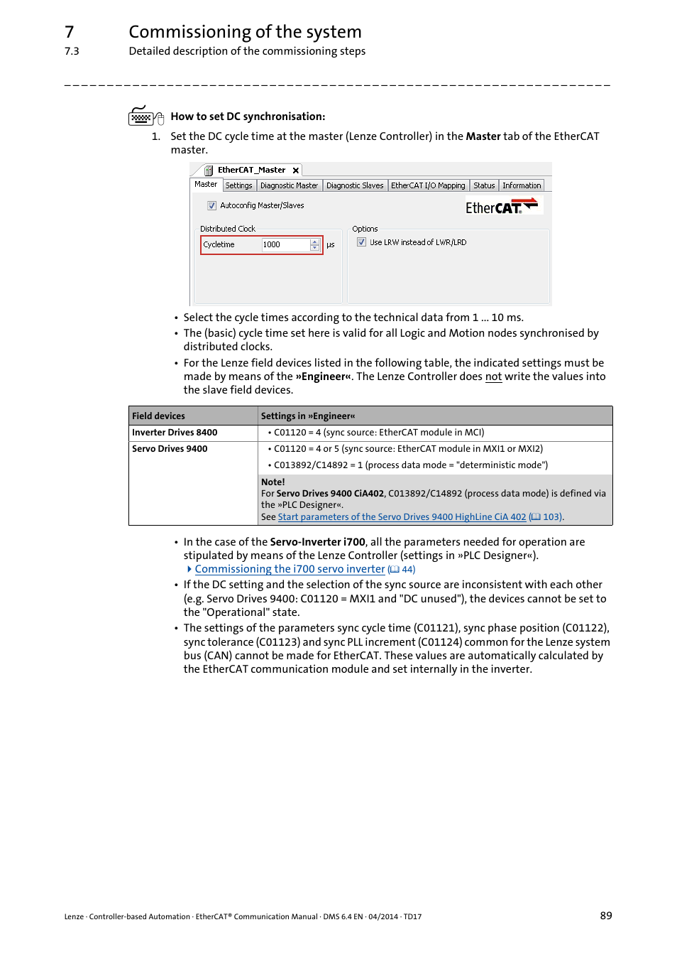 7commissioning of the system | Lenze EtherCAT Controller-based Automation User Manual | Page 89 / 205