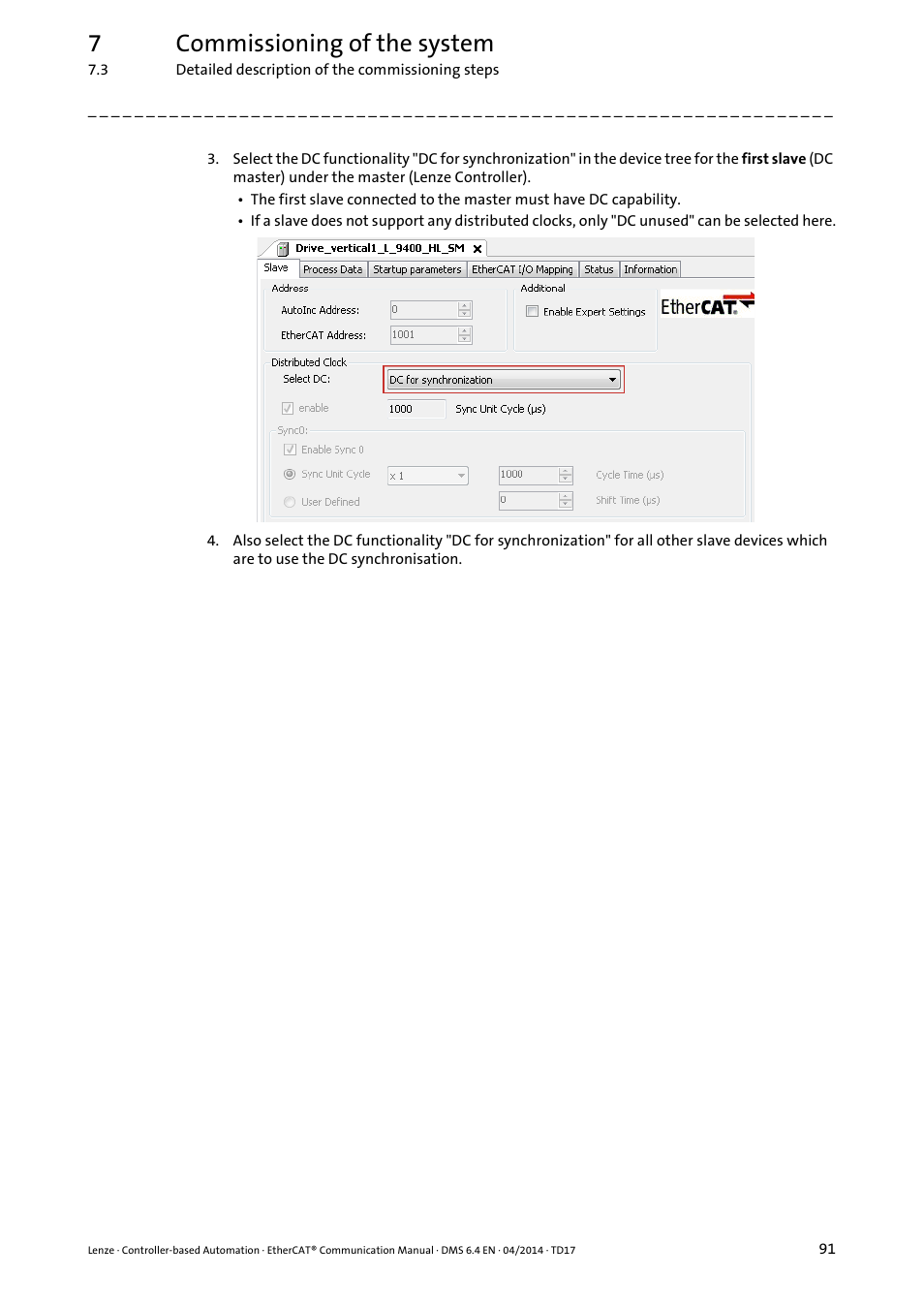 7commissioning of the system | Lenze EtherCAT Controller-based Automation User Manual | Page 91 / 205