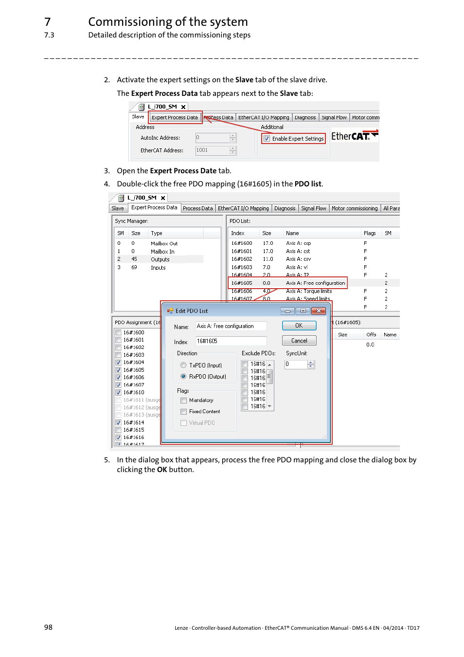 7commissioning of the system | Lenze EtherCAT Controller-based Automation User Manual | Page 98 / 205