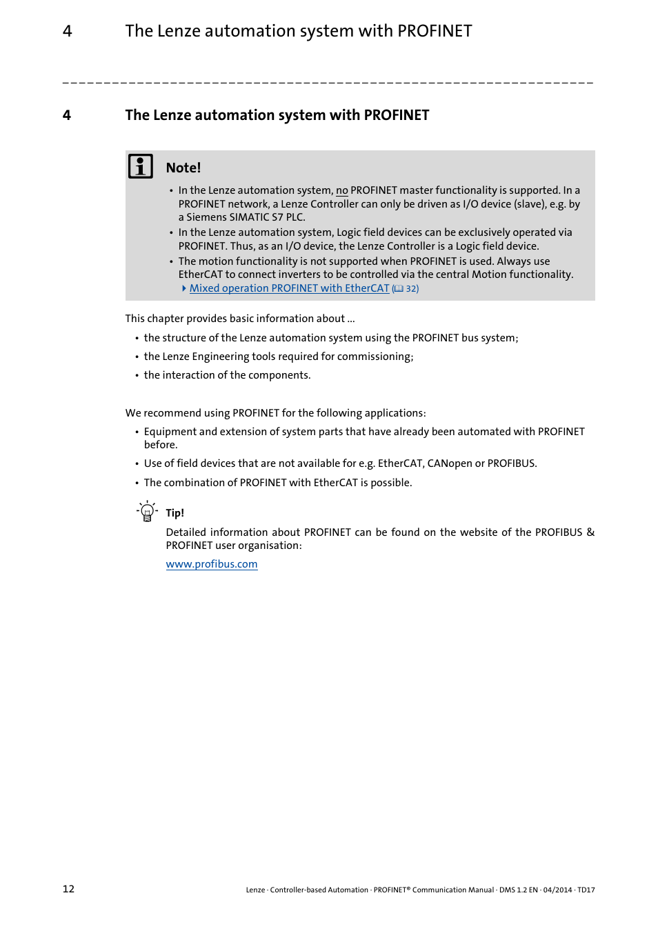 4 the lenze automation system with profinet, The lenze automation system with profinet, 4the lenze automation system with profinet | Lenze PROFINET Controller-based Automation User Manual | Page 12 / 44