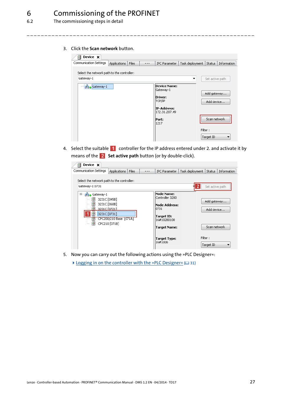 6commissioning of the profinet | Lenze PROFINET Controller-based Automation User Manual | Page 27 / 44