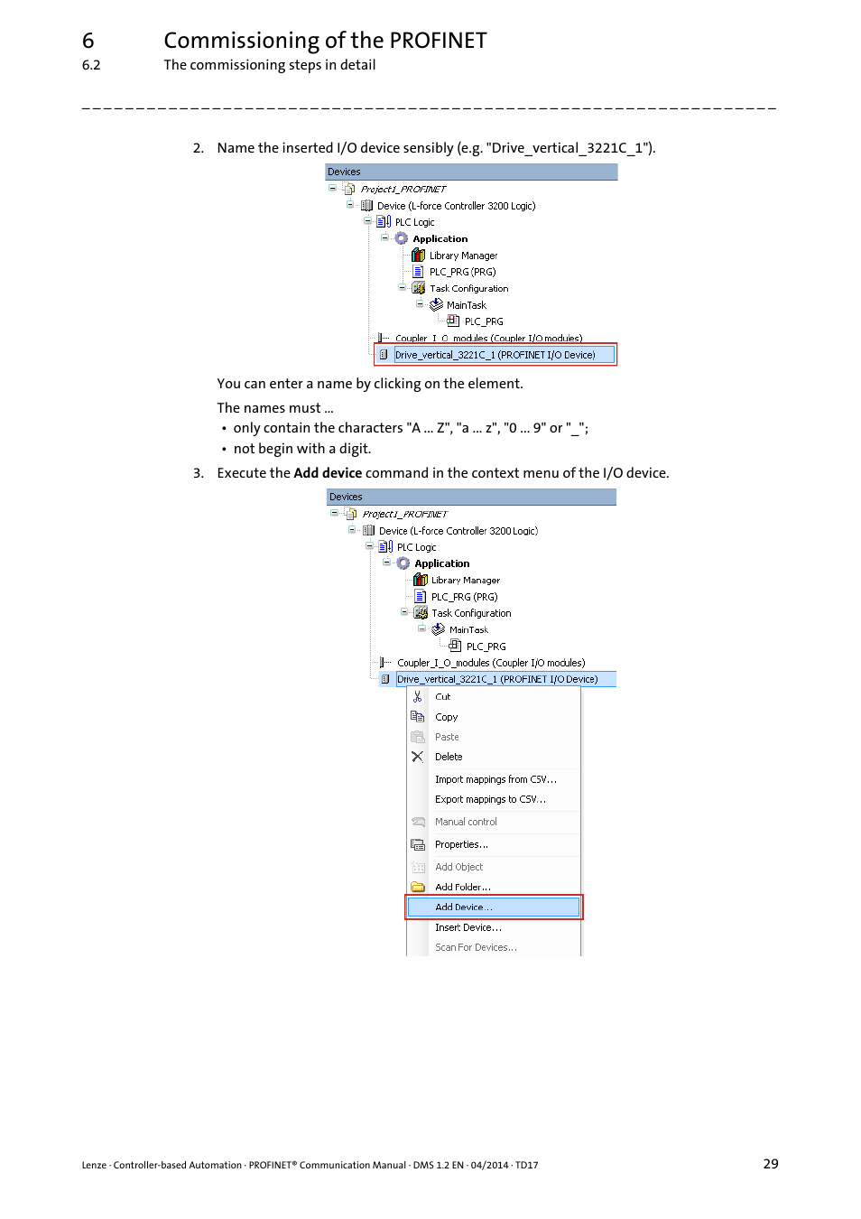 6commissioning of the profinet | Lenze PROFINET Controller-based Automation User Manual | Page 29 / 44