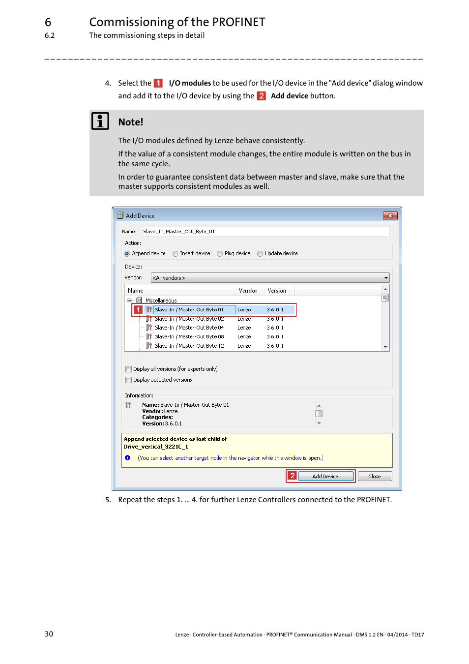 6commissioning of the profinet | Lenze PROFINET Controller-based Automation User Manual | Page 30 / 44