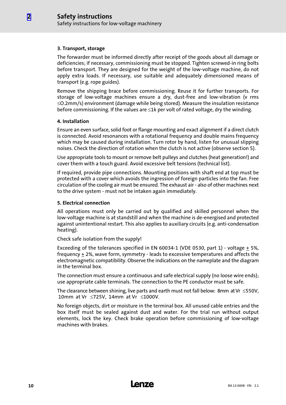 Safety instructions | Lenze SDSGA User Manual | Page 10 / 32