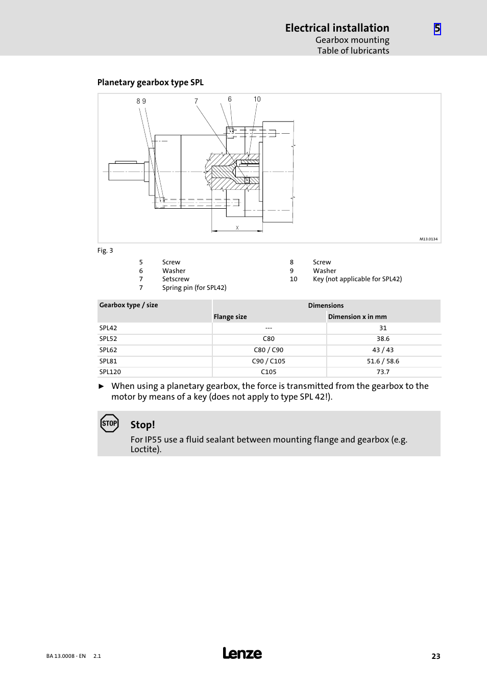 Electrical installation, Stop | Lenze SDSGA User Manual | Page 23 / 32