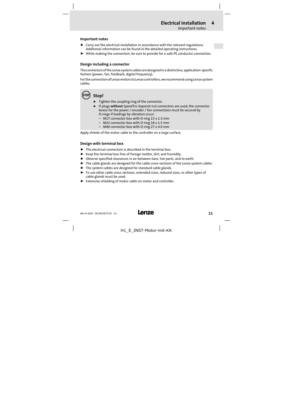 Electrical installation | Lenze SDSGA Mounting Instructions User Manual | Page 11 / 28